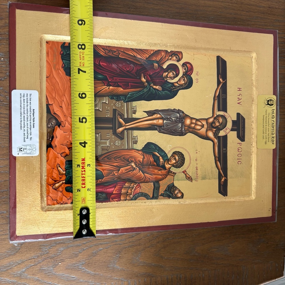Hand-Painted Icon  in Greece with Egg, Tempura and Gold Leaf Painting Jesus - Picture 3 of 7